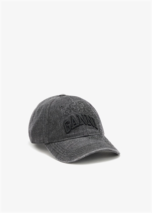 Washed embroidery denim cap Black Washed B3020214 Ganni 